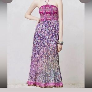 Anthropologie Maeve Silk Halter Dakeka Dress Size Small
